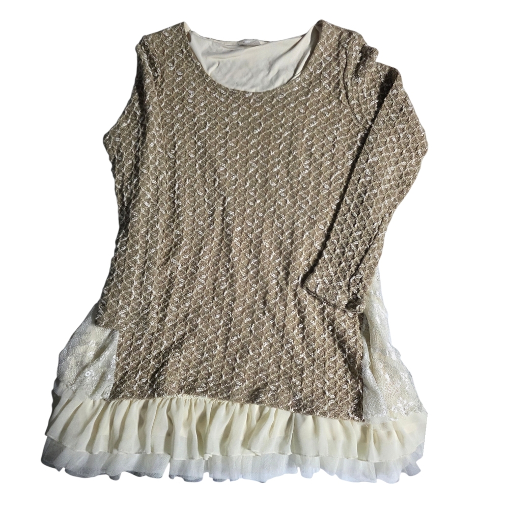 Mori Kei Cottagecore Ruffle Tunic‎ Sweater XL Lagenlook